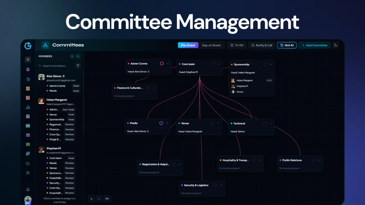 Event Planner committee management screen